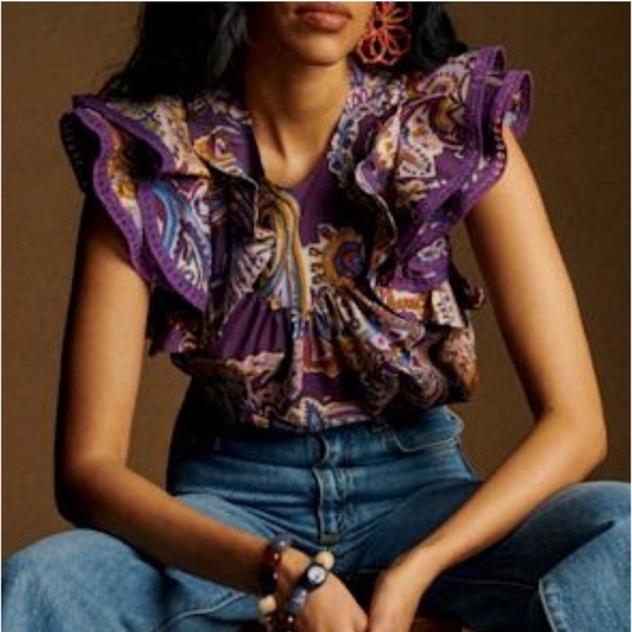 Sezane Florencina Blouse - Purple Soffi Print Size 38 - Picture 3 of 6